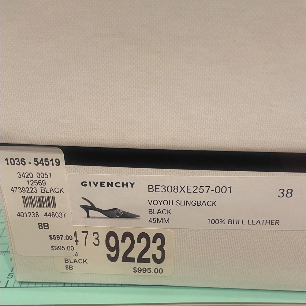 GIVENCHY Black Leather Slingback Heels . NWB SZ 38 - Picture 9 of 9